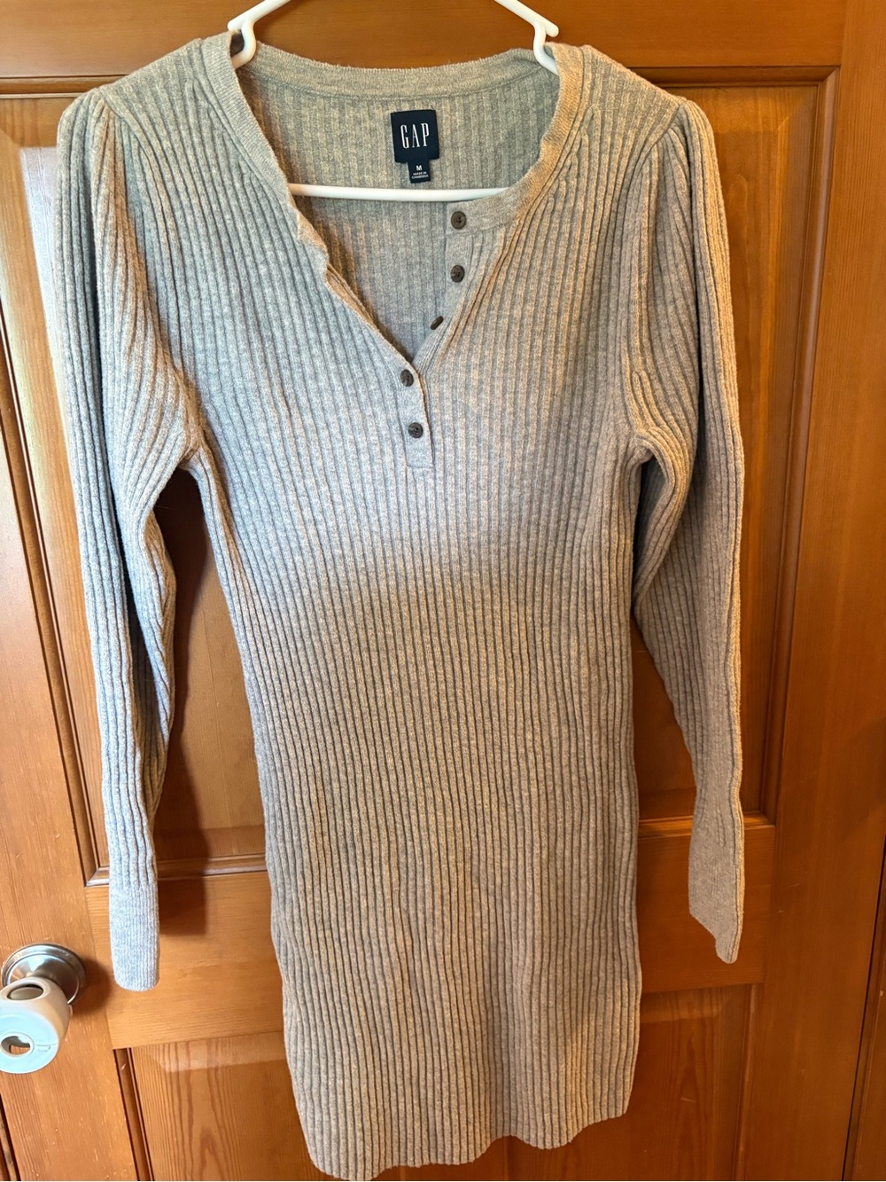GAP Ribbed Henley Sweater Dress in Light Beige